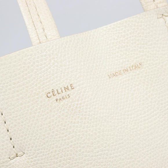 CELINE Vertical Cabas Hand Bag Leather 2way White Auth 214231