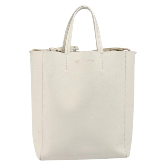 CELINE Vertical Cabas Hand Bag Leather 2way White Auth 214231