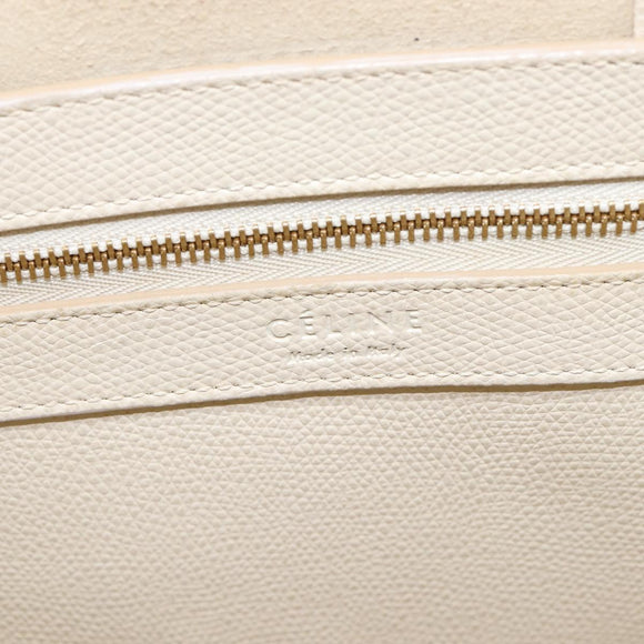 CELINE Vertical Cabas Hand Bag Leather 2way White Auth 214231