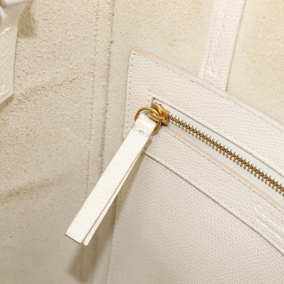 CELINE Vertical Cabas Hand Bag Leather 2way White Auth 214231