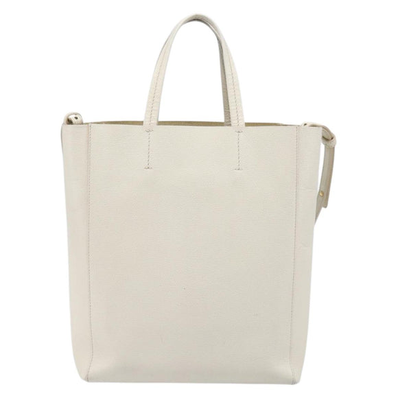 CELINE Vertical Cabas Hand Bag Leather 2way White Auth 214231