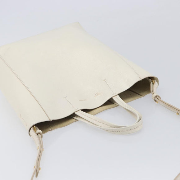 CELINE Vertical Cabas Hand Bag Leather 2way White Auth 214231