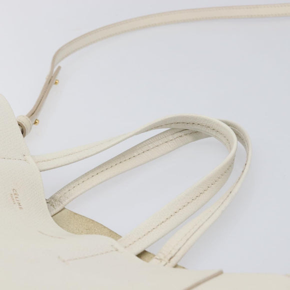 CELINE Vertical Cabas Hand Bag Leather 2way White Auth 214231