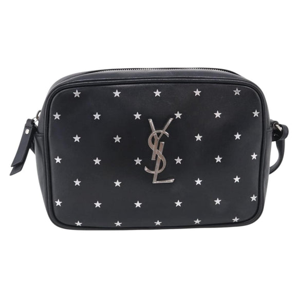 Saint Laurent Roux Shoulder Bag Leather Black Silver Auth 214232V