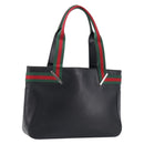 GUCCI Web Sherry Line Tote Bag Leather Black Silver 73983 Auth 214236A-1