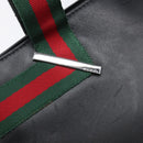 GUCCI Web Sherry Line Tote Bag Leather Black Silver 73983 Auth 214236A-14