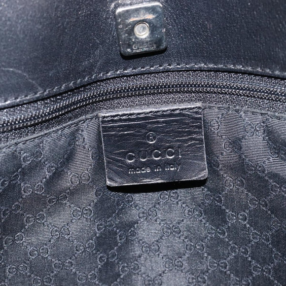GUCCI Web Sherry Line Tote Bag Leather Black Silver 73983 Auth 214236A