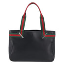GUCCI Web Sherry Line Tote Bag Leather Black Silver 73983 Auth 214236A-2