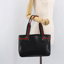 GUCCI Web Sherry Line Tote Bag Leather Black Silver 73983 Auth 214236A-23
