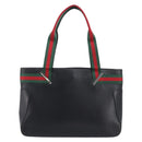 GUCCI Web Sherry Line Tote Bag Leather Black Silver 73983 Auth 214236A-3