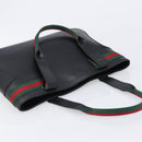 GUCCI Web Sherry Line Tote Bag Leather Black Silver 73983 Auth 214236A-6