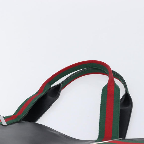 GUCCI Web Sherry Line Tote Bag Leather Black Silver 73983 Auth 214236A