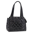 CHANEL Matelasse Tote Bag Patent leather Black Silver CC Auth 214239-1