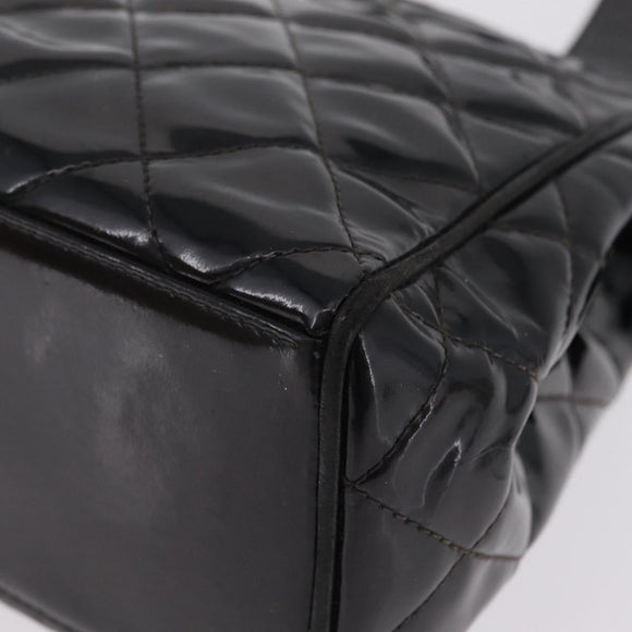 CHANEL Matelasse Tote Bag Patent leather Black Silver CC Auth 214239
