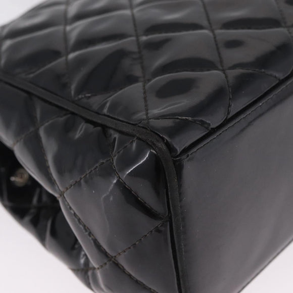 CHANEL Matelasse Tote Bag Patent leather Black Silver CC Auth 214239