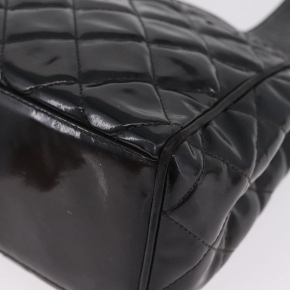 CHANEL Matelasse Tote Bag Patent leather Black Silver CC Auth 214239