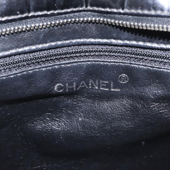 CHANEL Matelasse Tote Bag Patent leather Black Silver CC Auth 214239