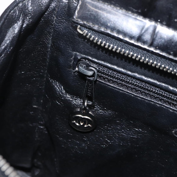 CHANEL Matelasse Tote Bag Patent leather Black Silver CC Auth 214239