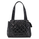CHANEL Matelasse Tote Bag Patent leather Black Silver CC Auth 214239-2