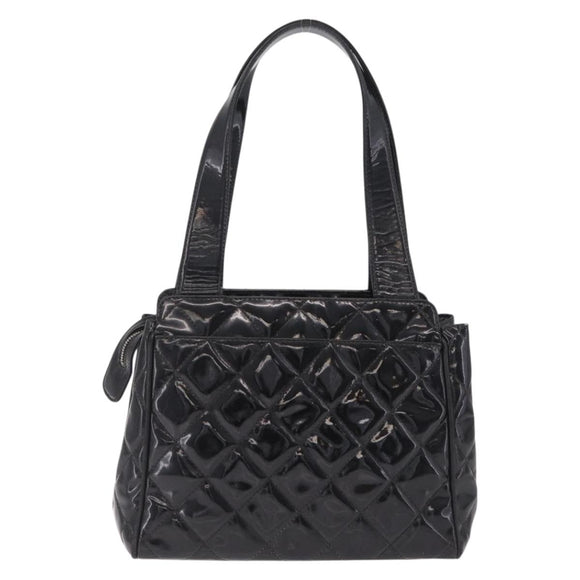 CHANEL Matelasse Tote Bag Patent leather Black Silver CC Auth 214239