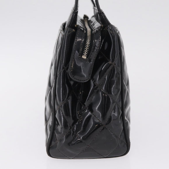 CHANEL Matelasse Tote Bag Patent leather Black Silver CC Auth 214239