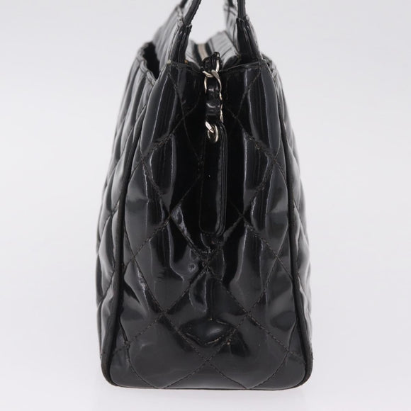 CHANEL Matelasse Tote Bag Patent leather Black Silver CC Auth 214239