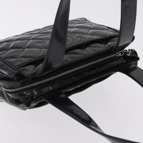 CHANEL Matelasse Tote Bag Patent leather Black Silver CC Auth 214239
