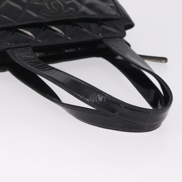 CHANEL Matelasse Tote Bag Patent leather Black Silver CC Auth 214239