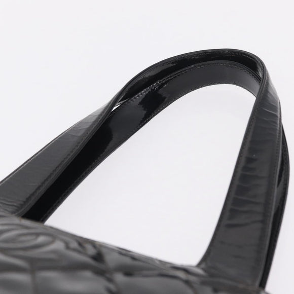 CHANEL Matelasse Tote Bag Patent leather Black Silver CC Auth 214239