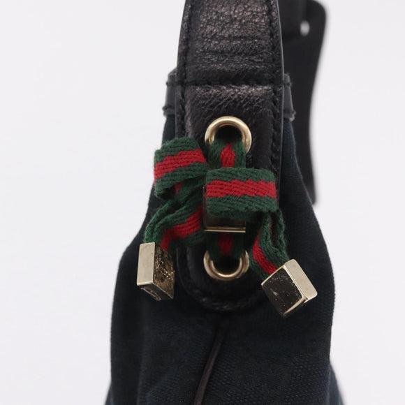 GUCCI GG Canvas Web Sherry Line Pretty Bag Black Gold 162895 Auth 214242V