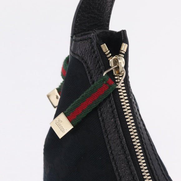 GUCCI GG Canvas Web Sherry Line Pretty Bag Black Gold 162895 Auth 214242V