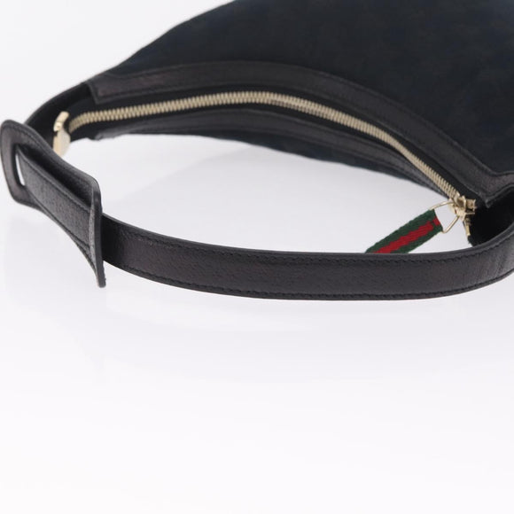 GUCCI GG Canvas Web Sherry Line Pretty Bag Black Gold 162895 Auth 214242V
