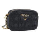 PRADA Gathered Chain Shoulder Bag Leather Black Gold Auth 214245V-1
