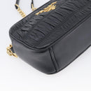 PRADA Gathered Chain Shoulder Bag Leather Black Gold Auth 214245V-11