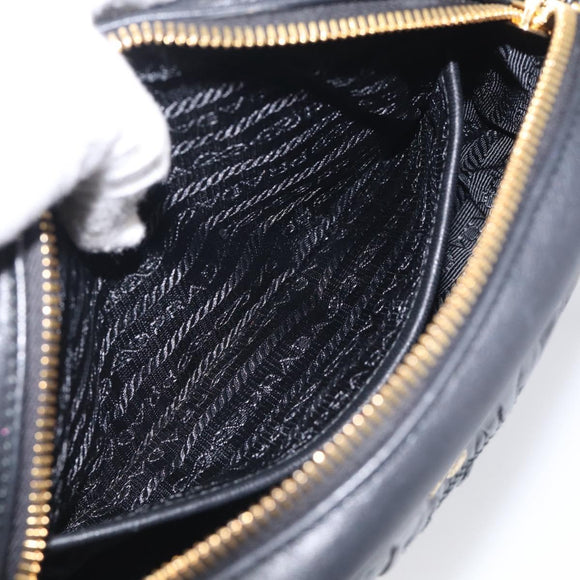 PRADA Gathered Chain Shoulder Bag Leather Black Gold Auth 214245V