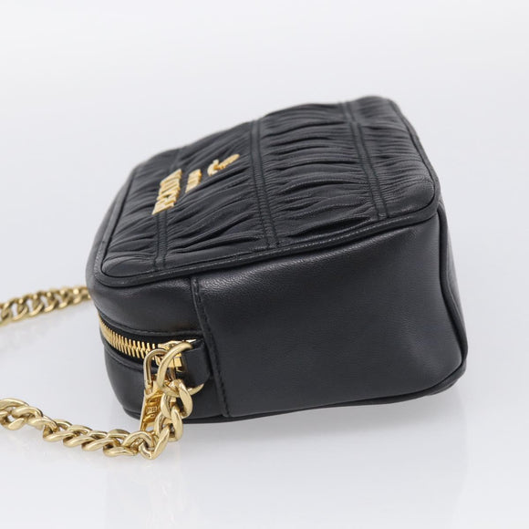 PRADA Gathered Chain Shoulder Bag Leather Black Gold Auth 214245V