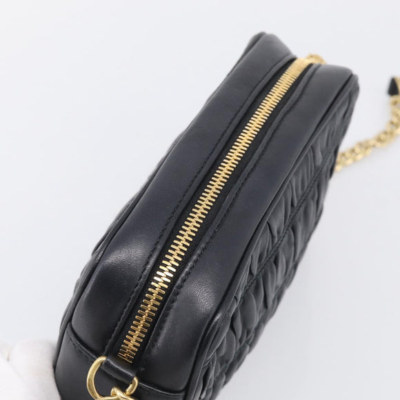 PRADA Gathered Chain Shoulder Bag Leather Black Gold Auth 214245V