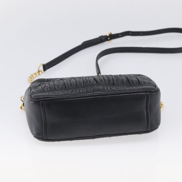 PRADA Gathered Chain Shoulder Bag Leather Black Gold Auth 214245V