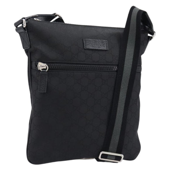 GUCCI GG Canvas Shoulder Bag Nylon Black Silver 449184 Auth 214251A