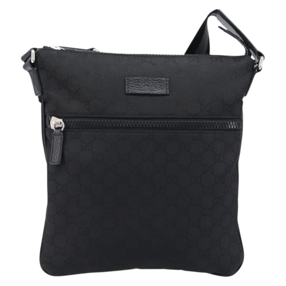 GUCCI GG Canvas Shoulder Bag Nylon Black Silver 449184 Auth 214251A