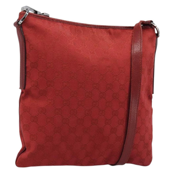 GUCCI Shoulder Bag Leather Red Silver 113013 Auth 214260
