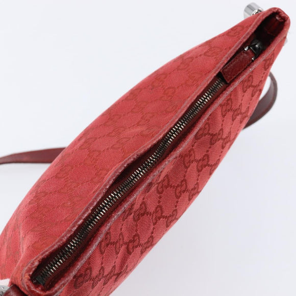 GUCCI Shoulder Bag Leather Red Silver 113013 Auth 214260