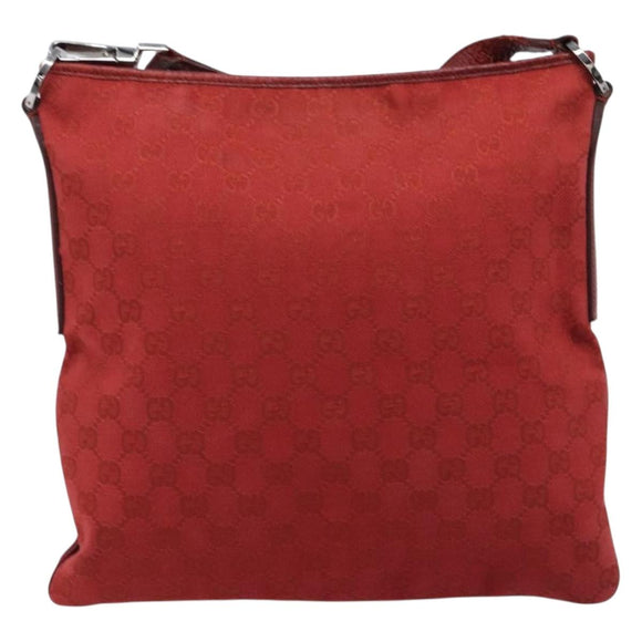 GUCCI Shoulder Bag Leather Red Silver 113013 Auth 214260