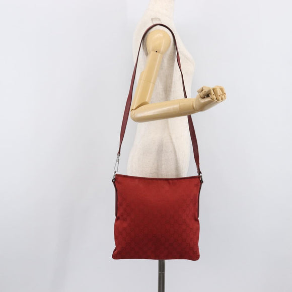 GUCCI Shoulder Bag Leather Red Silver 113013 Auth 214260