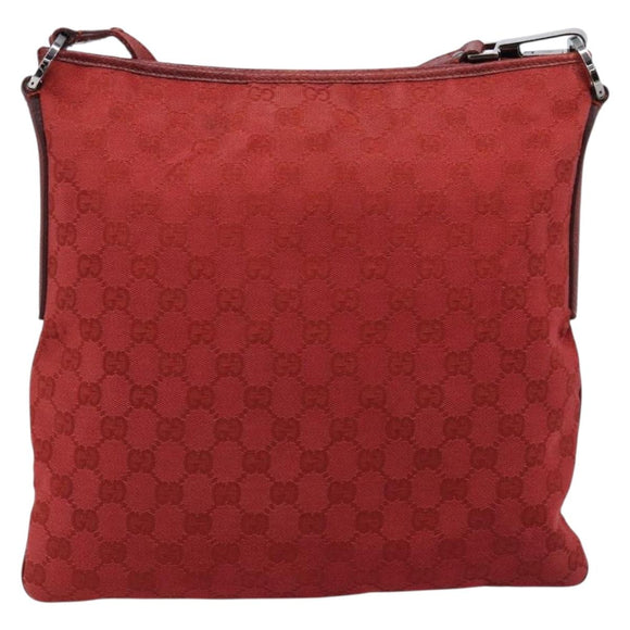 GUCCI Shoulder Bag Leather Red Silver 113013 Auth 214260
