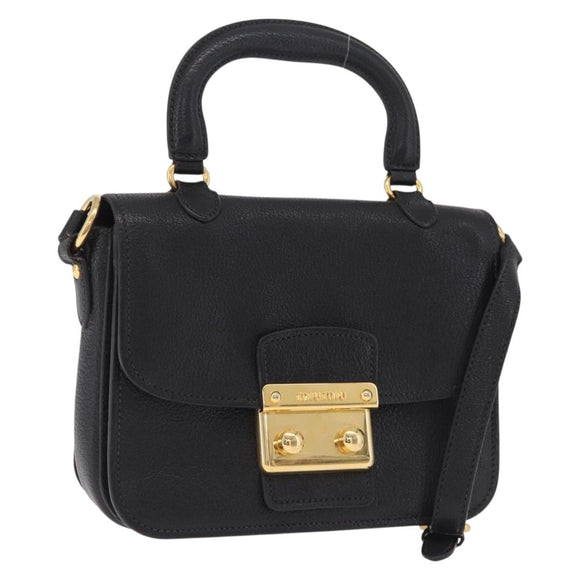 Miu Miu Madras Hand Bag Leather 2way Black Gold Auth 214262A
