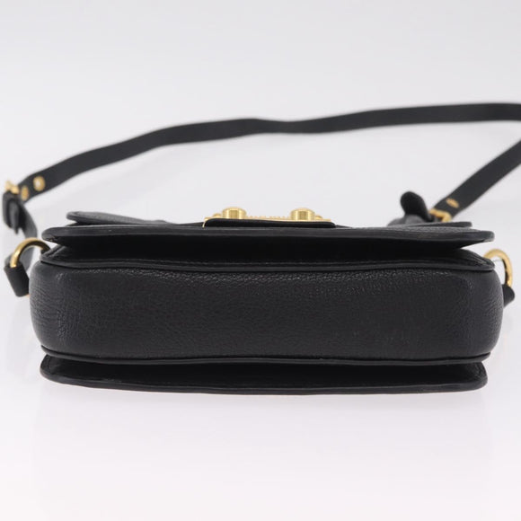 Miu Miu Madras Hand Bag Leather 2way Black Gold Auth 214262A