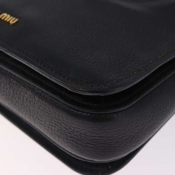 Miu Miu Madras Hand Bag Leather 2way Black Gold Auth 214262A