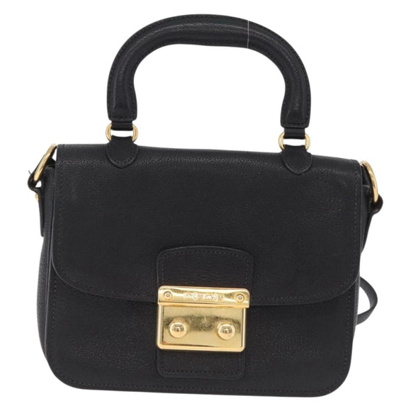 Miu Miu Madras Hand Bag Leather 2way Black Gold Auth 214262A
