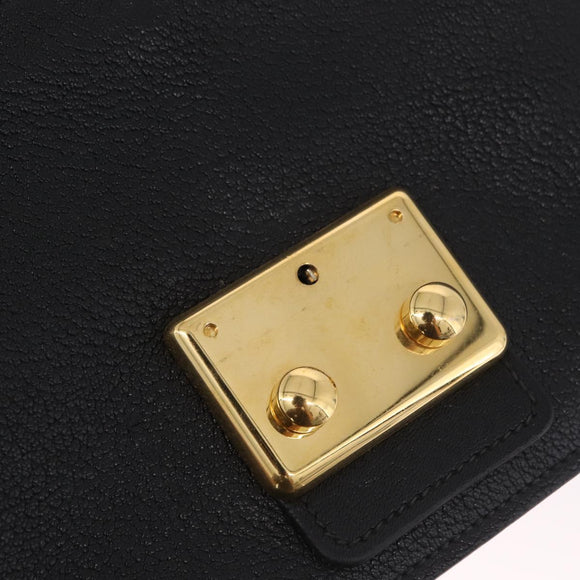 Miu Miu Madras Hand Bag Leather 2way Black Gold Auth 214262A